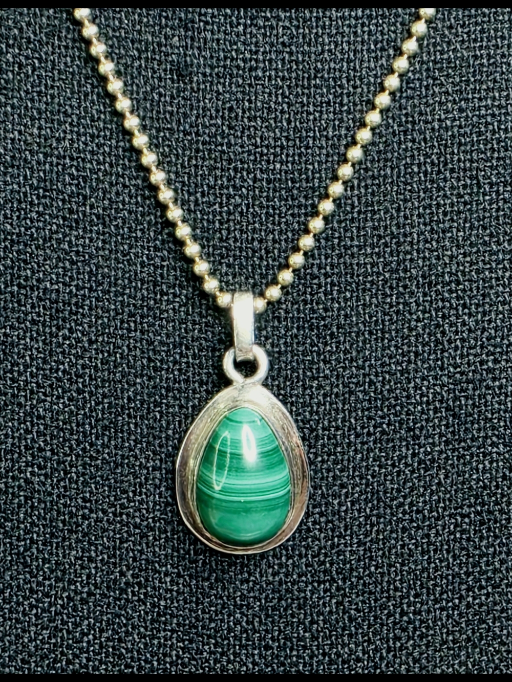 Sterling Silver Teardrop Malachite Pendant Necklace - Green